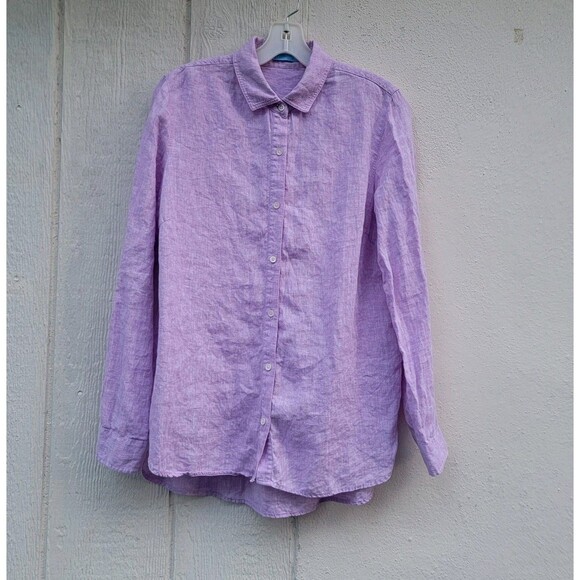 J. McLaughlin 100% Linen Button Front Shirt Womens Medium Purple Long Sleeve - Picture 1 of 4